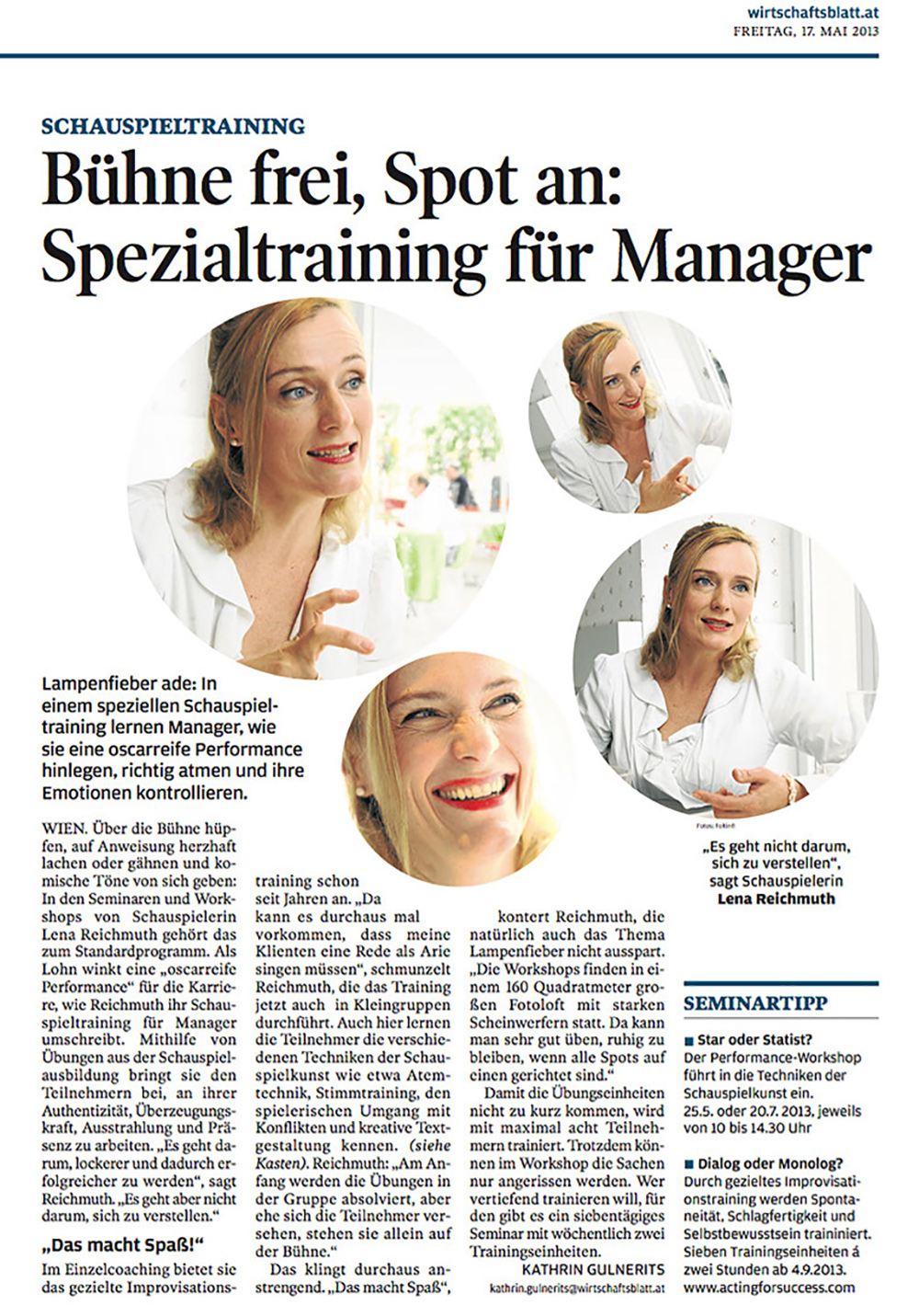 ACTING FOR SUCCESS by Lena Reichmuth - "Bühne frei, Spot an: Spezialtraining für Manager"